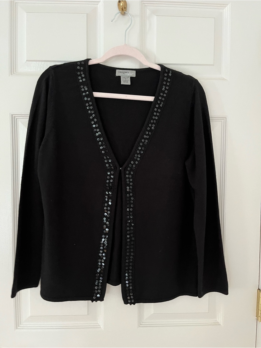 Designers Originals Black Sequin-Trim Open-Front Cardigan